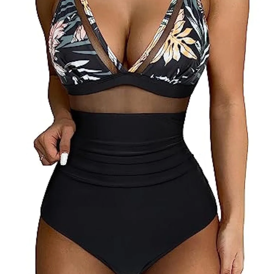 NOVEDAD DE VERANO 2021, traje de baño Sexy ahuecado de una pieza para mujer, conjunto de Bikini de playa femenino con cuello en V profundo de malla a la moda