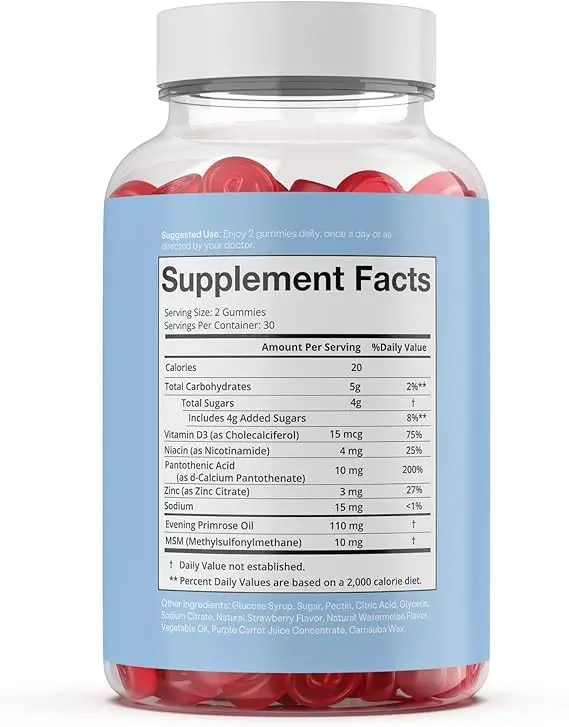 Compound vitamin gummies|Vitamin D supplements|Healthy skin containing dimethyl sulfoxide,zinc,and evening primrose oil-60 pills