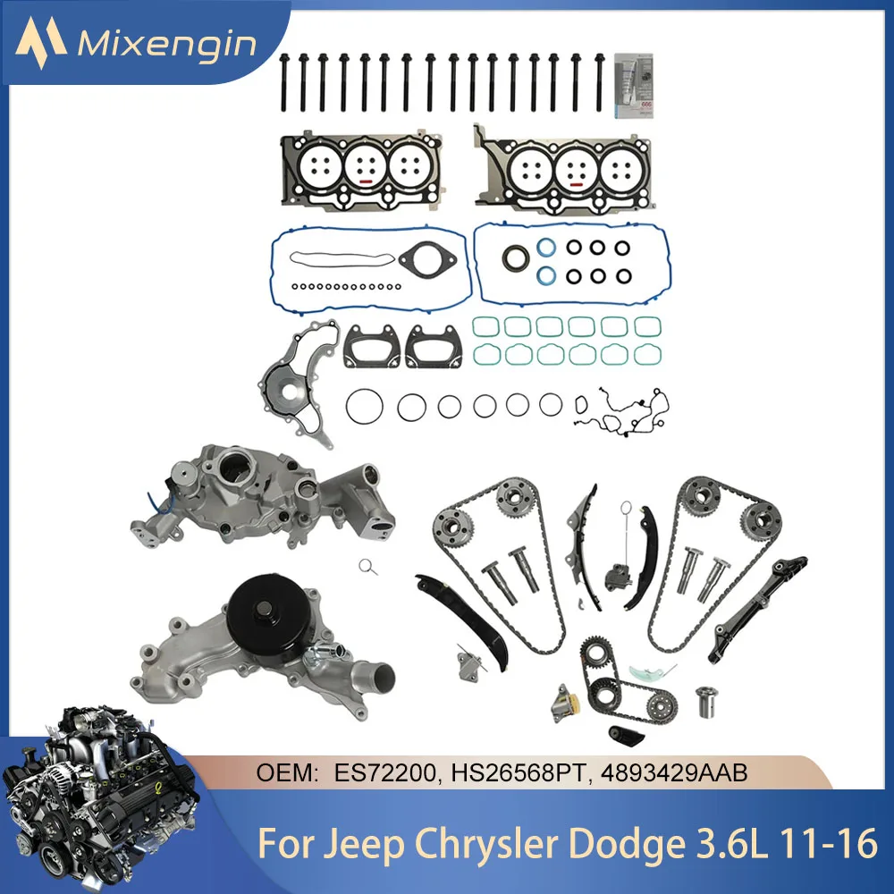 

Комплект прокладок головки блока цилиндров, цепи ГРМ, VVT и масляного насоса для двигателей 3.6L ERB, подходит для Chrysler 300, Jeep Wrangler, Dodge Journey, Ram 3.6L V6 (бензин)