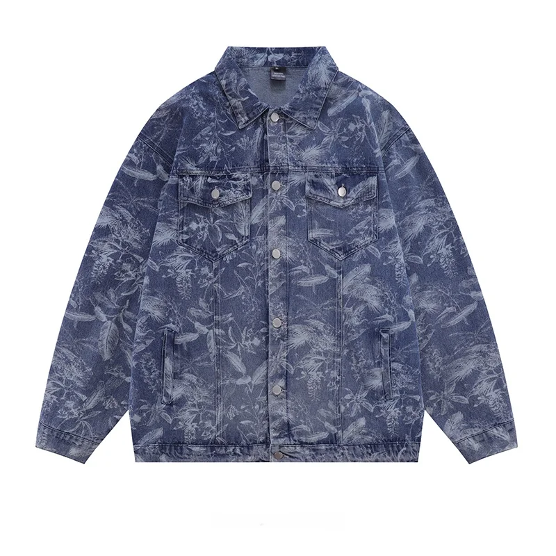 

from Street Sle Denim Jaet Autumn Print Design ex Long Sve Loose Fit round Ne Casual Outerwear