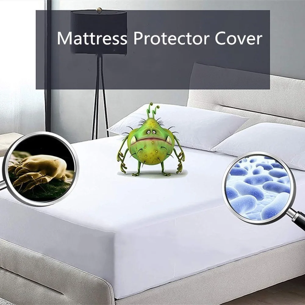 Waterproof Mattress Pad Protector Cover Anti Mites Bed Fitted Sheet Mattress Topper Cover Breathable Elastic Rubber Band Sheet