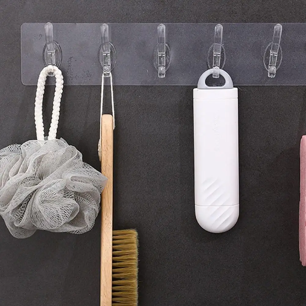 Transparent 5 Hooks Plastic Coat Hooks Kitchen Bathroom Five Rows Hooks Punch Free Wall Hook Bathroom Towel Rack Accessories