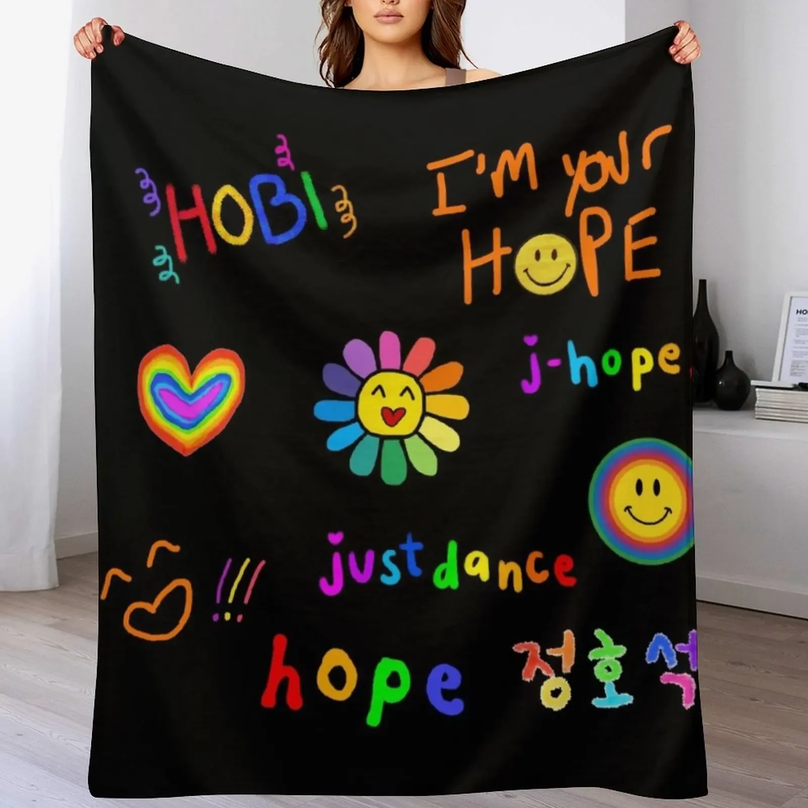 

jhope rainbow Throw Blanket Picnic Retros Sofa Quilt Blankets