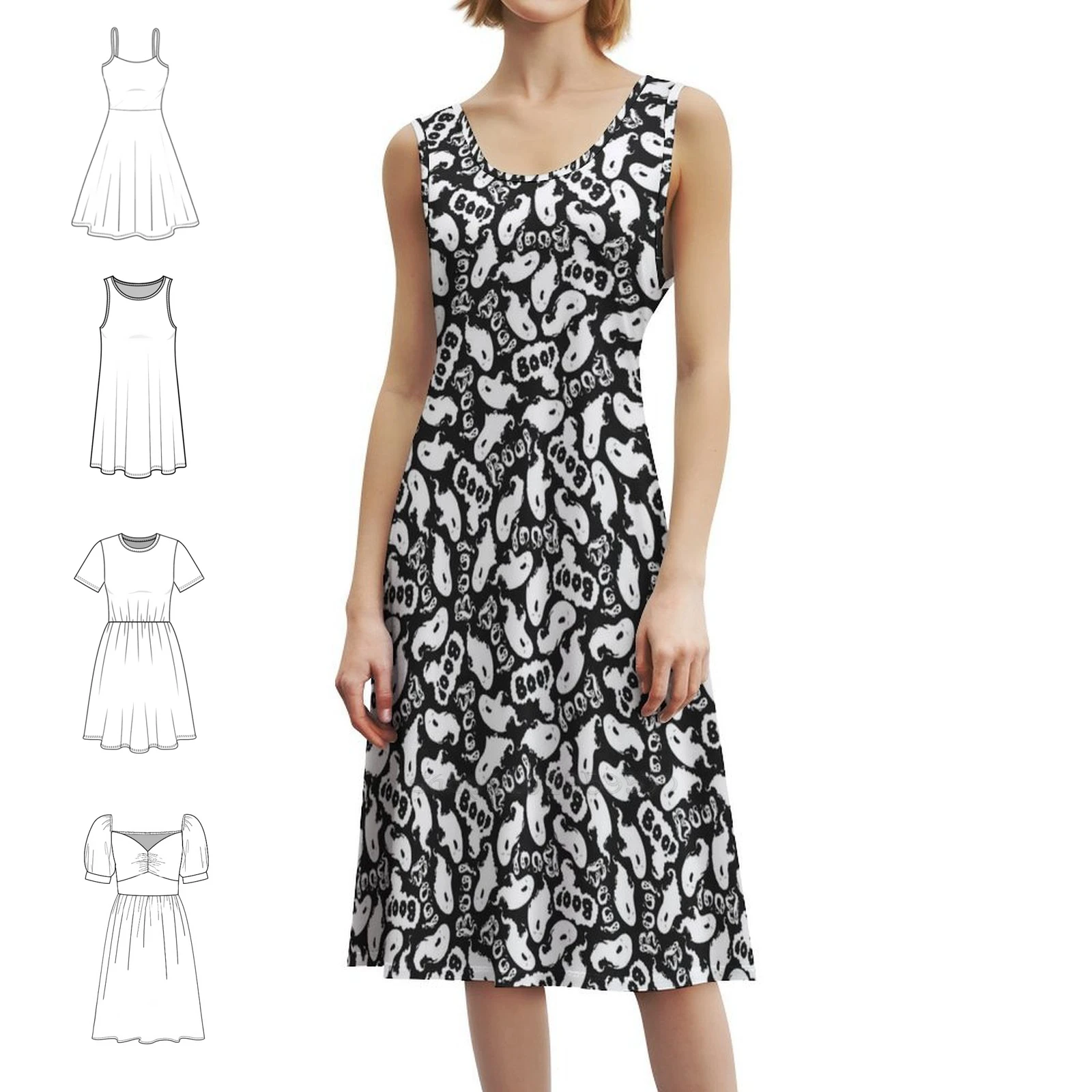 

Бесшовный узор на Хэллоуин с милыми призраками и бу Женское уличное платье в стиле хип-хоп с графическим принтом Одежда для вечеринок и клубов с забавным лицом