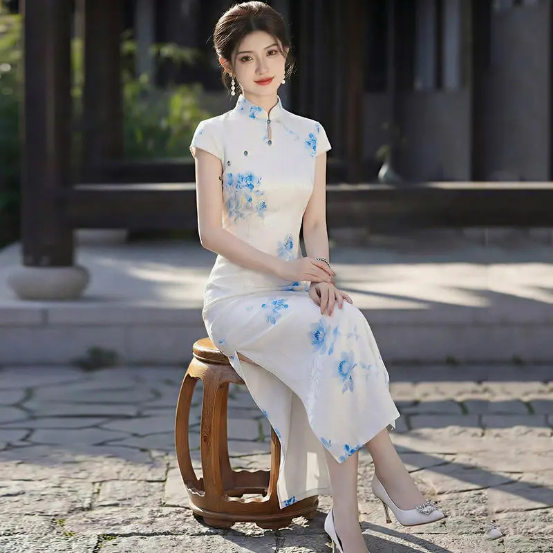 

Spring Summer Blue and White Chinese Style New Chinese Suzhou Long Qipao Improved Young Style 2026 New Female Qipao Dress