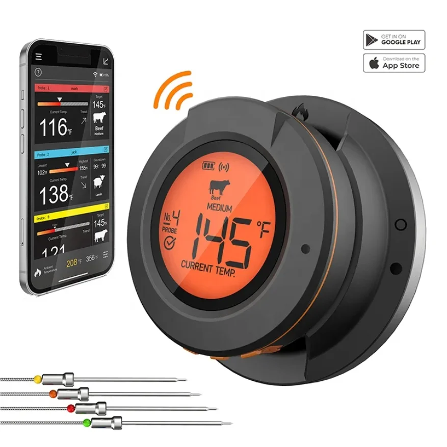 

Wireless Meat Thermometer Digital Bluetooth Cooking Food Thermometer BBQ Grill Oven Smoker Support 2/4 Probe Free App Control