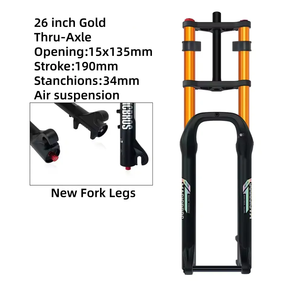 MAGICBROS 20"/26" *4.0 Dual Schouder Luchtvork voor Strand Sneeuwfiets Elektrische fietsen Dubbele Kroon Vork QR/Thru-As Reizen 190MM - afbeelding 1