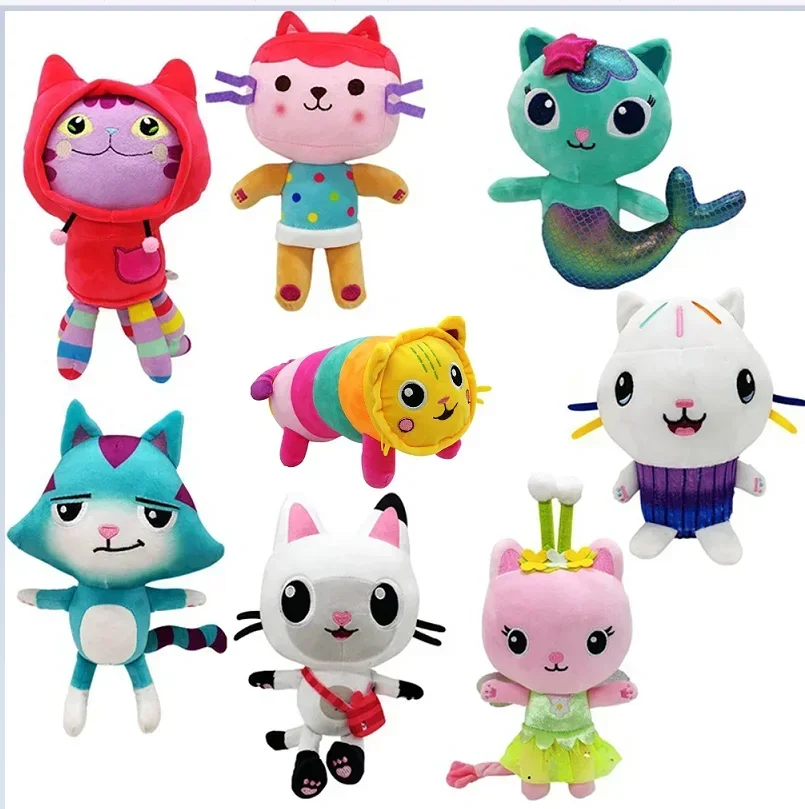 Casa de muñecas Kawaii Gabby de 25cm y 8 piezas para niños, de dibujos animados muñeco de peluche, sirena, gato, regalo de Navidad