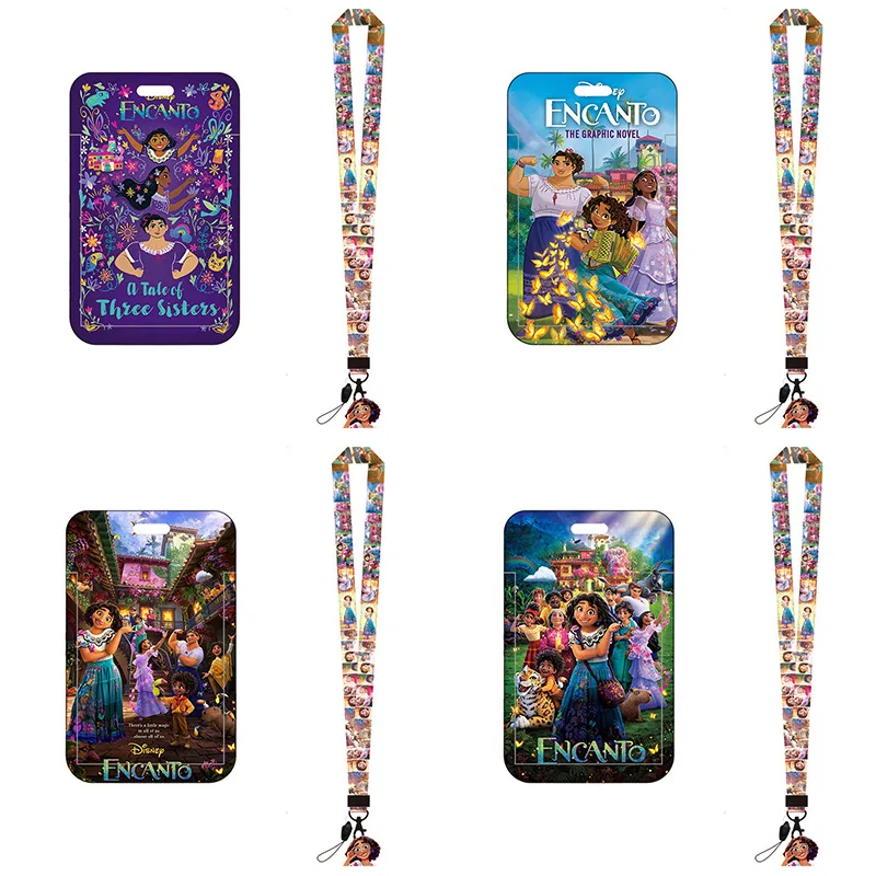 Disney Encanto Lanyard Name Card Holder Student Hanging Neck Phone Lanyard Badge Subway Access Card Holder Case