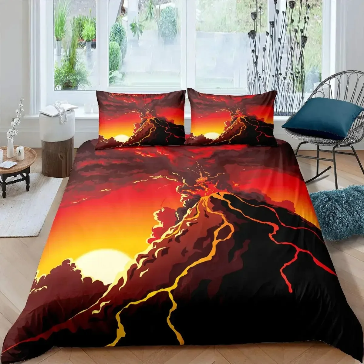 Housse de couette volcanique King Queen, ensemble de literie pour éruption volcanique, housse de couette de montagne de feu, paysage naturel, housse de couette en Polyester
