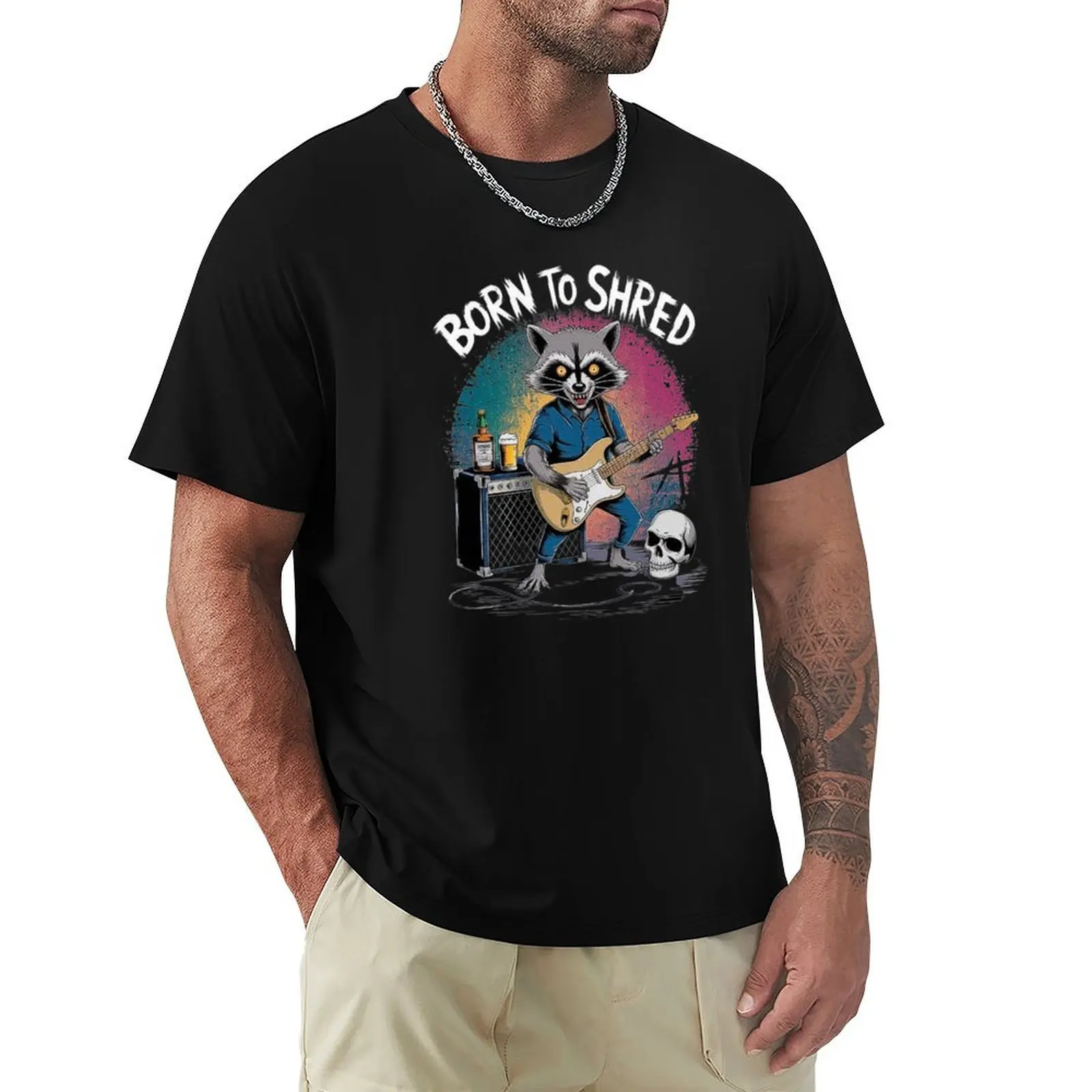 Rock Raccoon Playing Guitar - Born to Shred T-Shirt Simple Trendy Casual T-Shirt