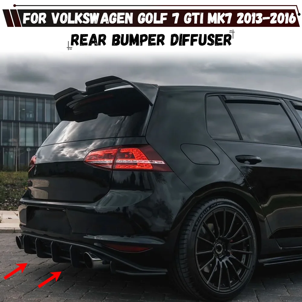 Für Volkswagen VW Golf 7 GTI MK7 2013 2014 2015 2016 Schwarz Heckstoßstange Diffusor Splitter Spoiler Lip Bodykit