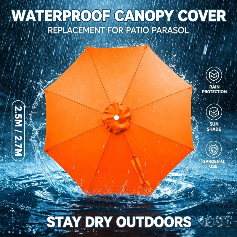 Housse de rechange robuste et indéchirable pour parasol de jardin banane à mât central de 2,5/2,7 m, en tissu coupe-vent et anti-UV, pour terrasse en bois, jardin, fête de fin de semaine, et comme outil de mise à niveau pour parasol usé.
