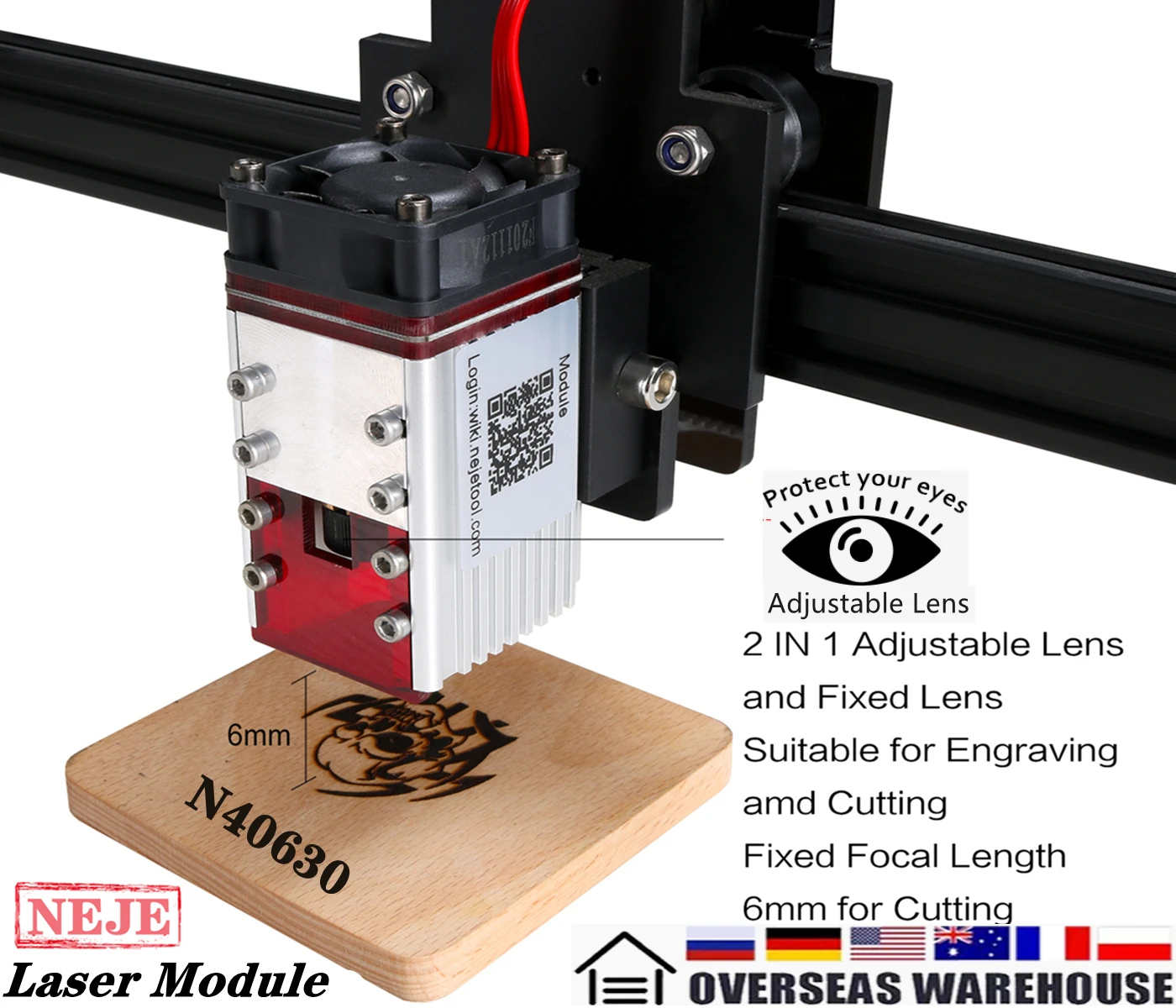 Cabezal de módulo láser NEJE N40630, Kit de módulo TTL azul de 450nm CNC de 30W para máquina de corte y grabado láser, herramienta de corte de marca de madera