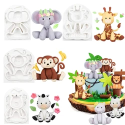 Molde de silicona para Fondant de animales con temática de la selva, herramientas de Decoración de Pastel de cumpleaños, elefante, Sugarcraft, jirafa, mono, cebra, Cupcake