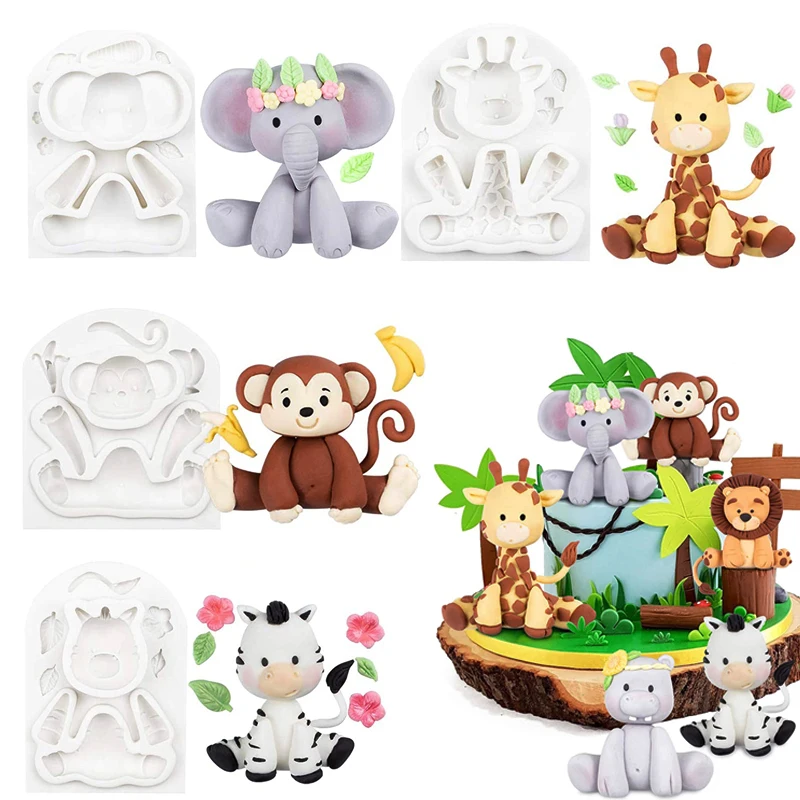 Motyw dżungli zwierząt kremówka silikonowe formy słoń Sugarcraft narzędzia do dekoracji tortów urodzinowych żyrafa małpa Zebra Cupcake Topper