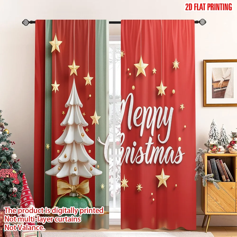 

2pcs 2D flat printing Merry Christmas Popular Drapes Christmas Trees Stars Festive Holiday Polyester Without Electricity Party