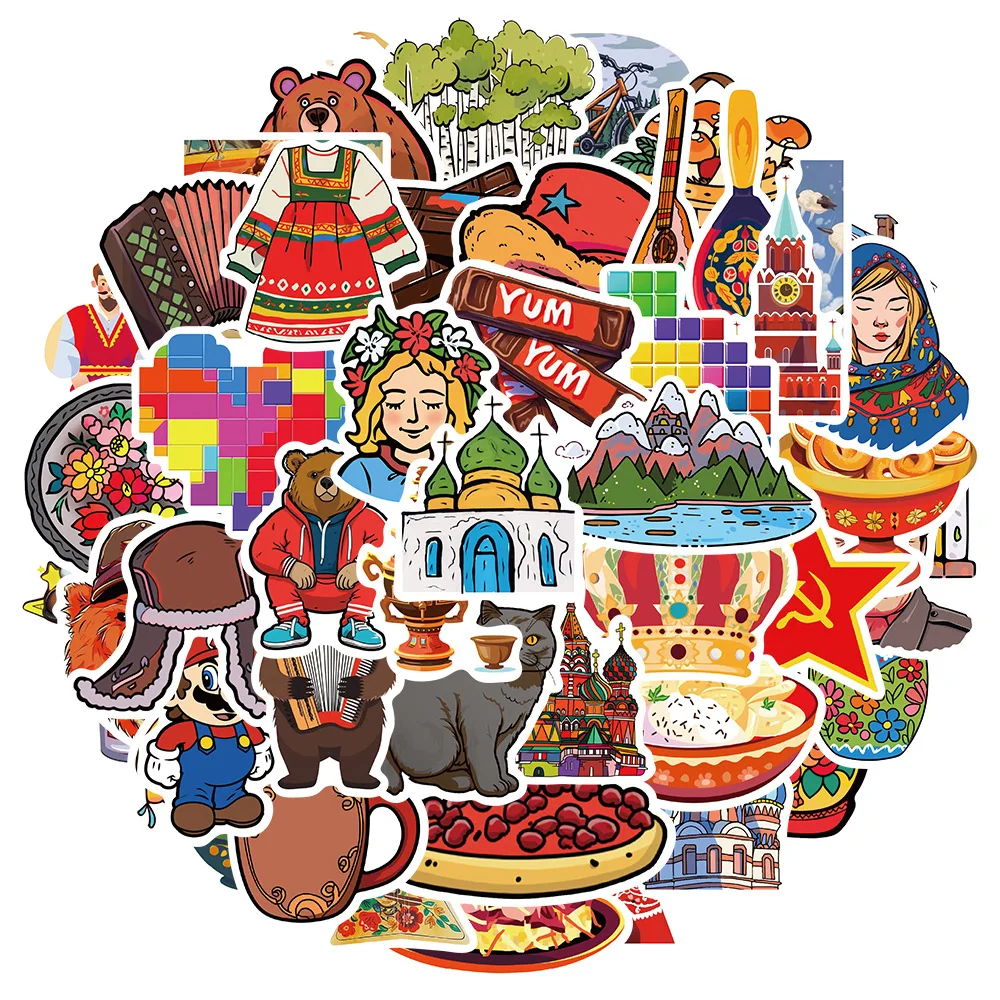 10/30/50Pcs Cartoon Russian style Stickers Decal For Snowboard Laptop Luggage Car Fridge DIY Styling Vinyl Home Decor Pegatina