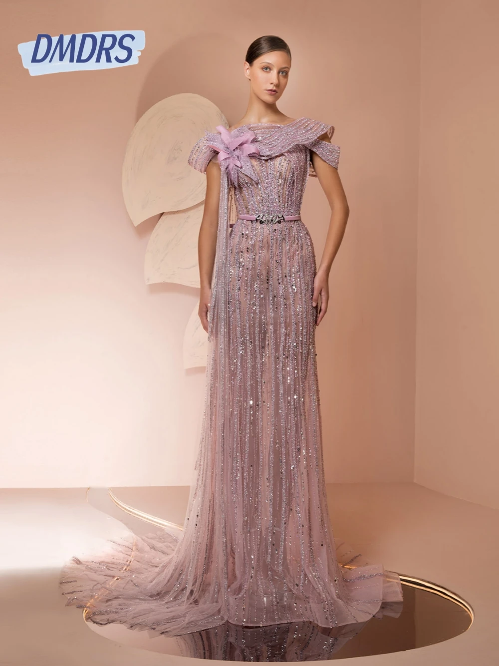 

Asymmetrical Neckline Luxurious Fully Beaded Evening Dress Dazzling A Line Illusion Purple Off the Shoulder Prom Gown Customized