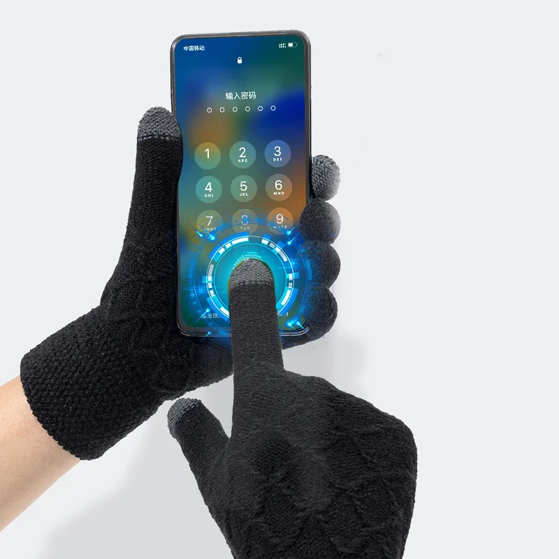 Autumn Winter Version of The Touch Screen Knitted Wool Plus Velvet Thickening Outdoor Riding Gloves for Men Accessories Gifts