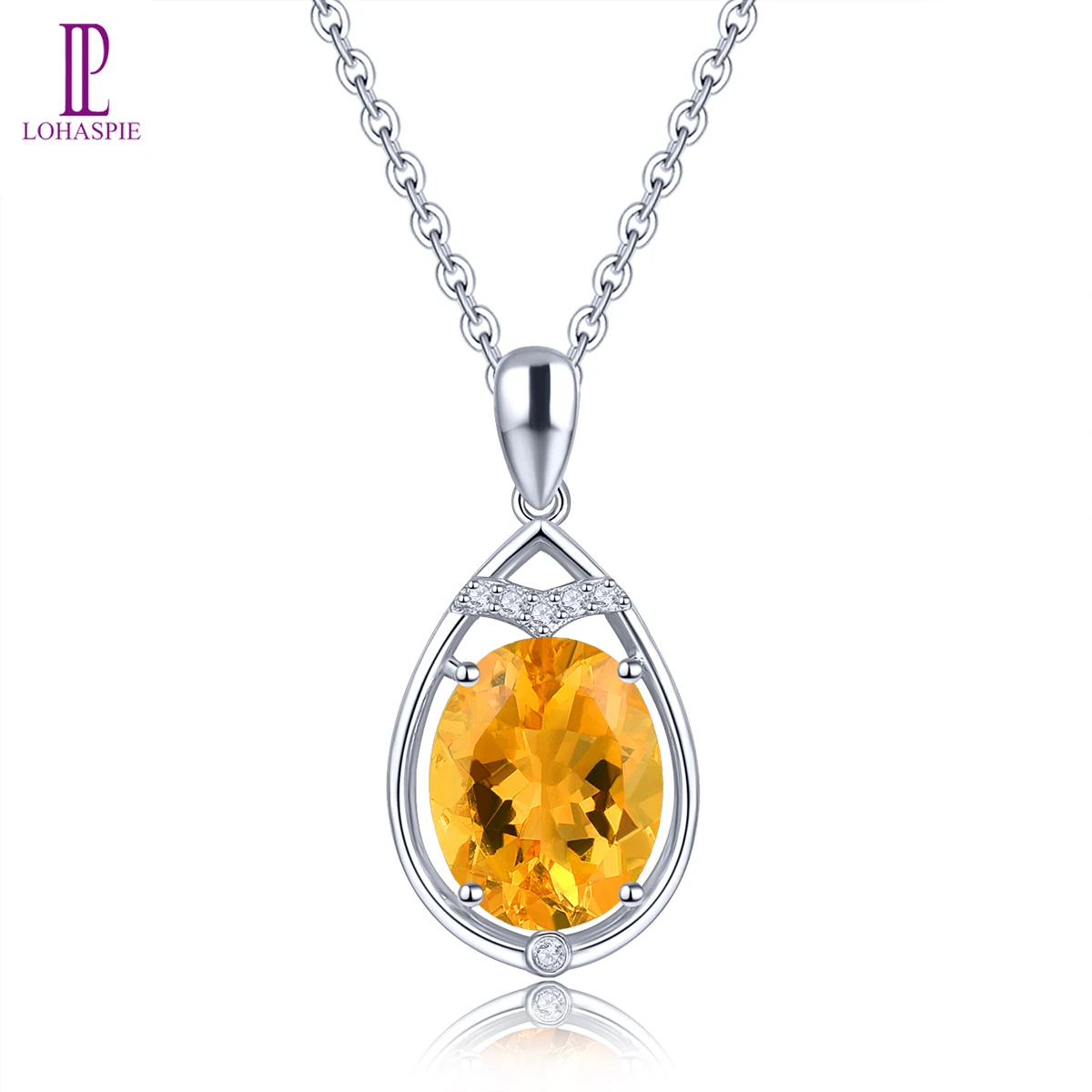 LP 14K White Gold Pendant 2.32 carats Natural Citrine & 0.03 Carat Diamond Necklace classic style Fine jewelry with Silver chain