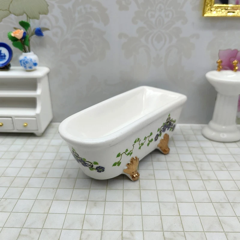 1Pcs Dollhouse Miniature Ceramic Bathtub Model Doll Home Bathroom Furniture Decor Toy Dolls House Micro Scene Ornament