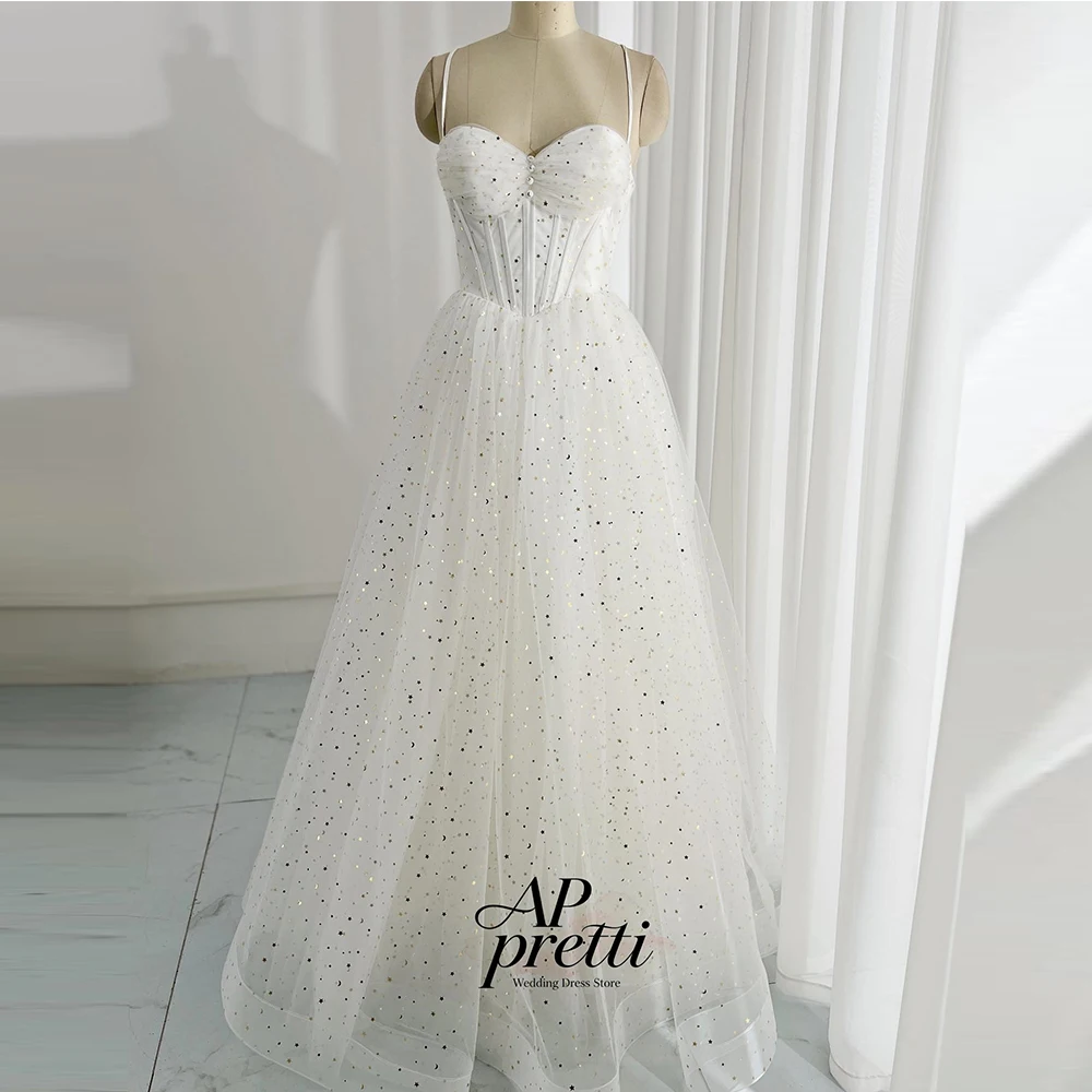 AP pretti Ivory Tulle Wedding Dresses Sweetheart Customized A-line Sleeveless Floor-Length Spaghetti Strap Bridal Gown 2026