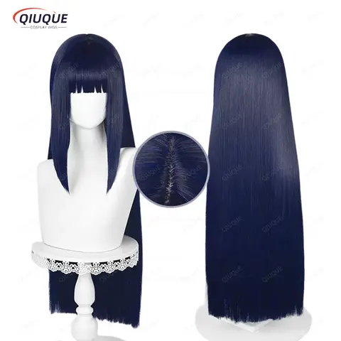 Hinata Hyuga 코스프레 가발 80cm 롱 스트레이트 블루 블랙 가발 코스프레 애니메이션 코스프레 가발 내열성 합성 가발