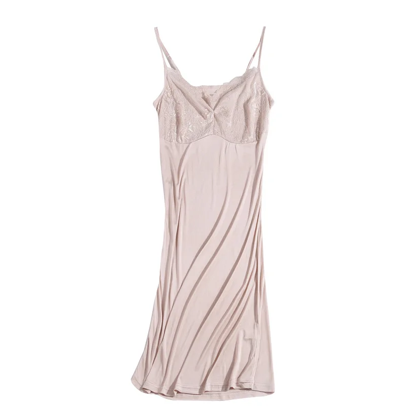 Birdtree 50% Silk Sling Dress Lace Edge Mid Length Removable Chest Pad Bottom Skirt Sexy Sleeping Dress Tank Top Skirt P30629QC image 5