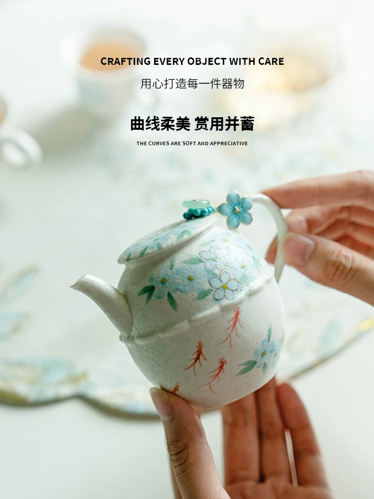 Rock Mine White Pure Hand Drawing Solenopsis Axillaris Ceramic Teapot High-Grade Tea Making Exquisite Household Kung Fu Set