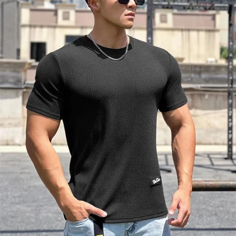 Summer new trend slim fashion white men's T-shirt round neck short sleeve T-shirt top snake print casual sports men's wear