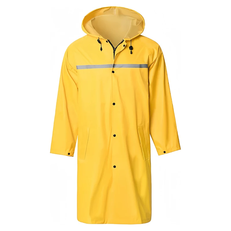 Men Waterproof Long Riancoat Hooded Safety Rain Jacket with Reflective Strip for Outdoor Hiking Travel Fishing Working