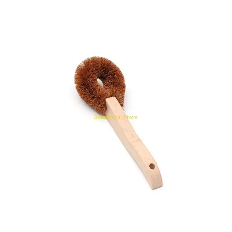 

P0UE Kitchen Wooden Handle Long Cleaning Brush Dish Bottle Washing Tool Coconut Fiber Pan Pot Scrubber for Bathroom Toilet