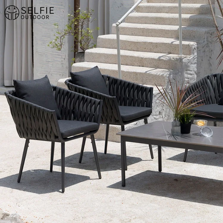 Modern Outdoor Dining Sofa Set Aluminum Frame+PE Rattan Chairs Weather Resistant Table Living Room Hotel Apartment Patio Garden