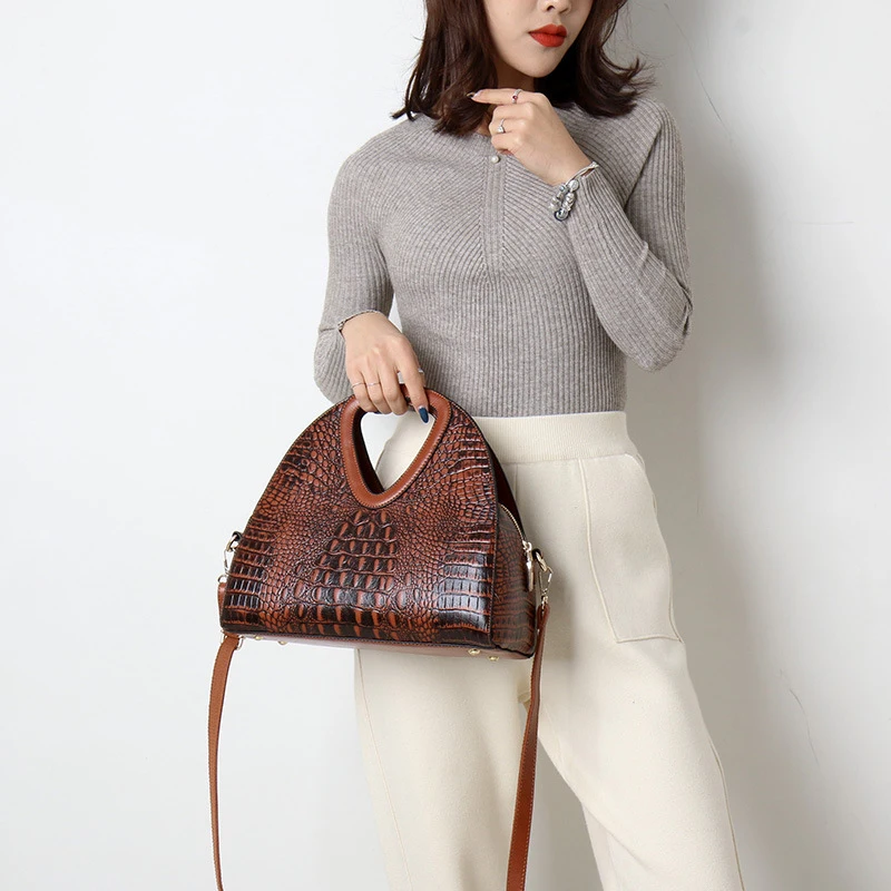 

New Fashionable Crocodile Pattern Versatile Trendy Crossbody Commuting Vintage Women's Handbag