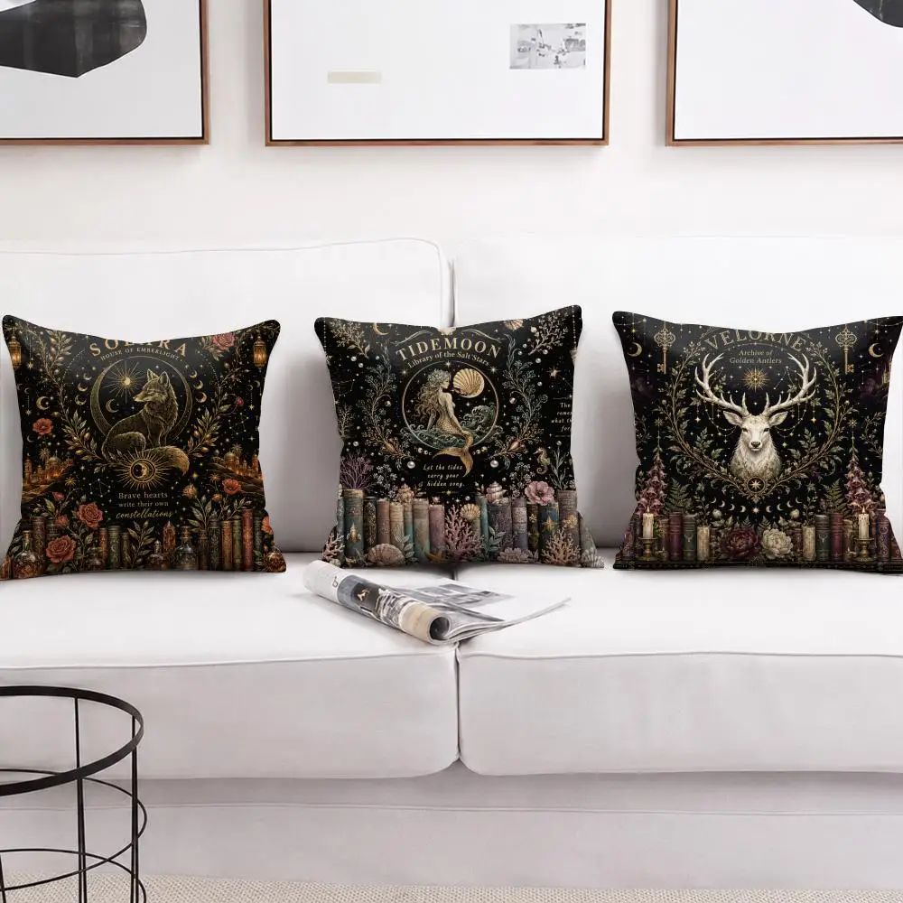 Dark Academia Magic Cushion Cover Short Plush Soft Double-Sided Printing Pillow Case Cozy Sofa Bedroom Home Decor Gift