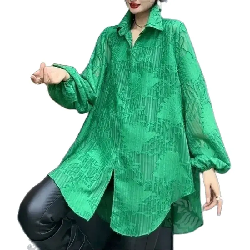 

Spring Summer Mid-Long Shirt Coat Women 2025 New Fashion Loose Leisure Tops Sunscreen Clothing Pure Colour Pullover Female