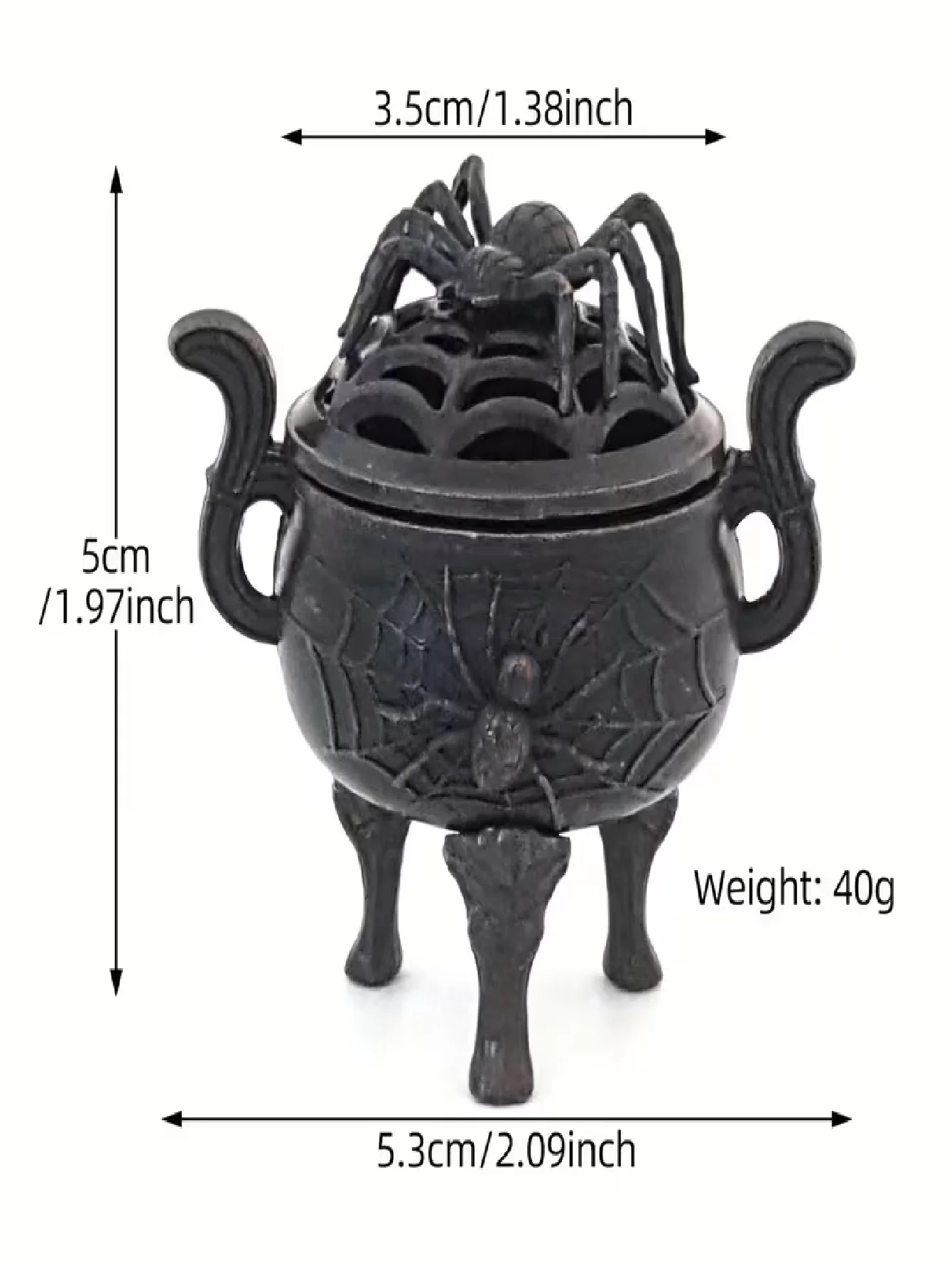 1 Piece Spider Incense Burner, Spider-Shaped Design, Three-Legged, Alloy Incense Burner with Lid, Suitable for Meditation, Yoga, Spa, Home and Office Decoration