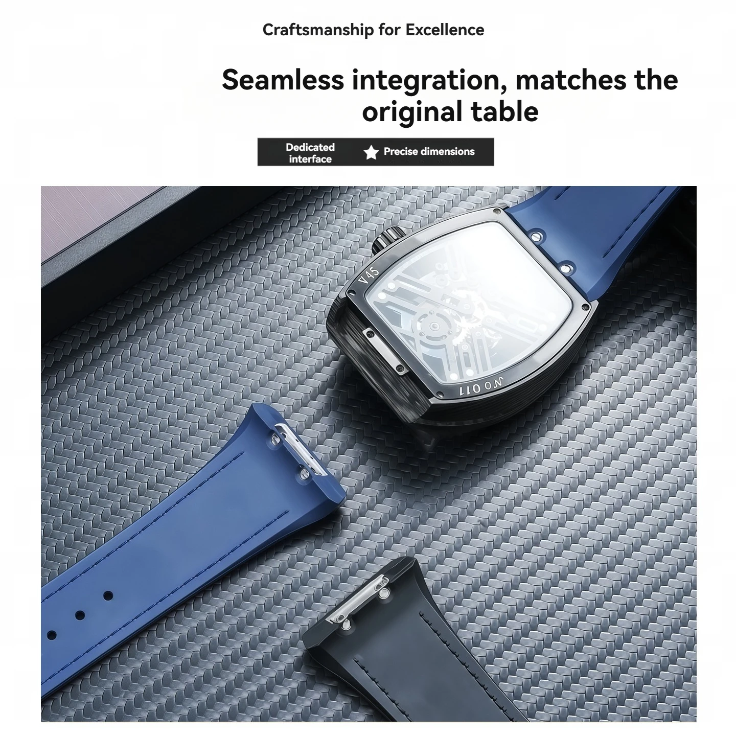 Fluororubber Watch Strap Compatible with Franck Muller V4 New Model, Soft Flexible Rubber Replacement Watch Band Wristband