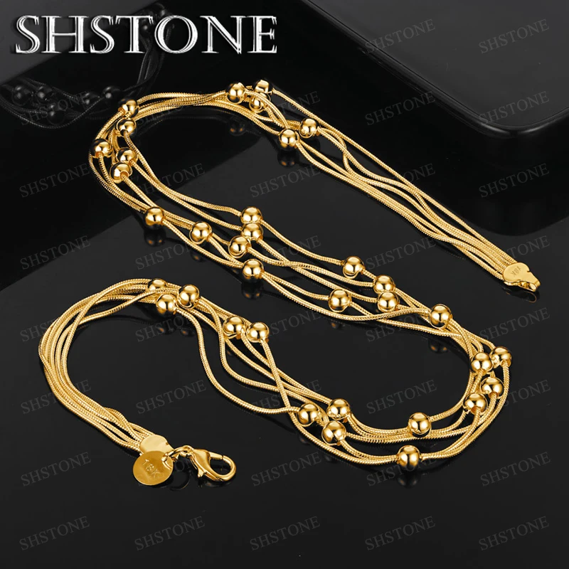 

18-Inch Chain 18k Gold Smooth Bead Necklace Snake Chain For Men Fashion Trendy Simple Jewelry Women Anniversary Party Gift