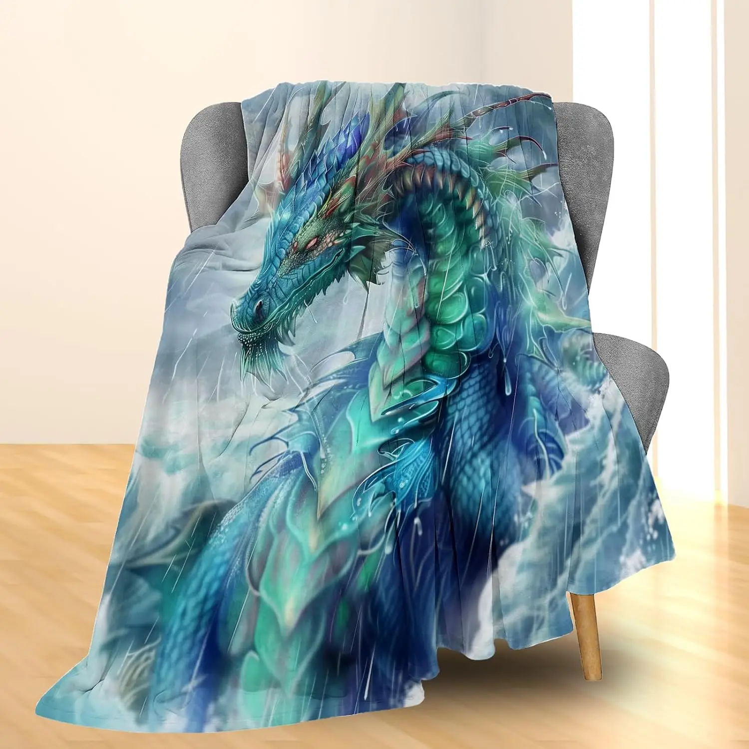 Mystical Dragon Storm Throw Blanket Fantasy Art Unique Gift Home Bedroom Living Room Decorative Accessory