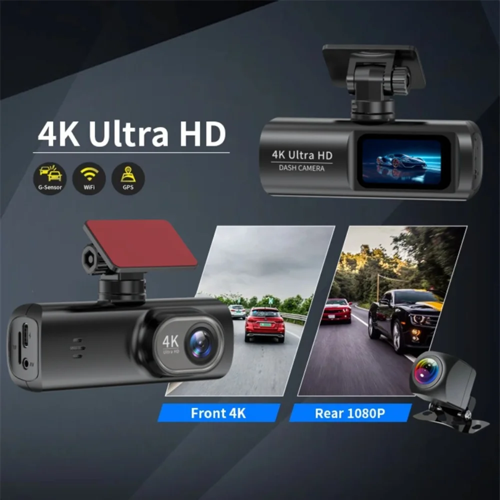 

UHD 4K WiFi Dash Cam Dual Lens Driving Recorder Car DVR Optional 1080P Rear Lens Camera GPS 24H Parking Monitoring Black Box