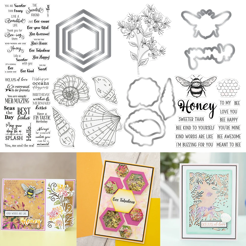 Natures Garden Bee Awesome Mer-Mazing Sea Shell Metal Cutting Dies/clear Stamp Diy Crafts Card Album Making Scrapbooking Stencil
