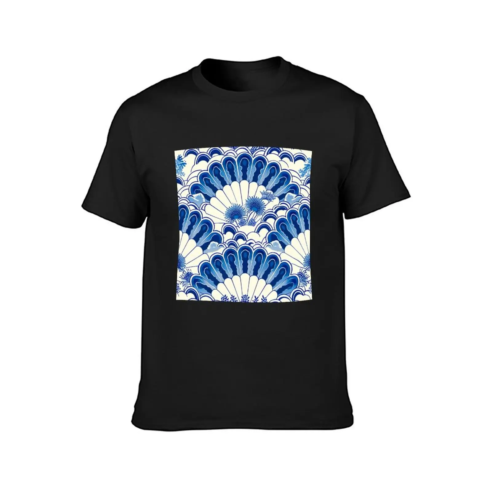 Blue and white chinoiserie fans T-Shirt animal prinfor boys for a boy anime oversized tshirts for men