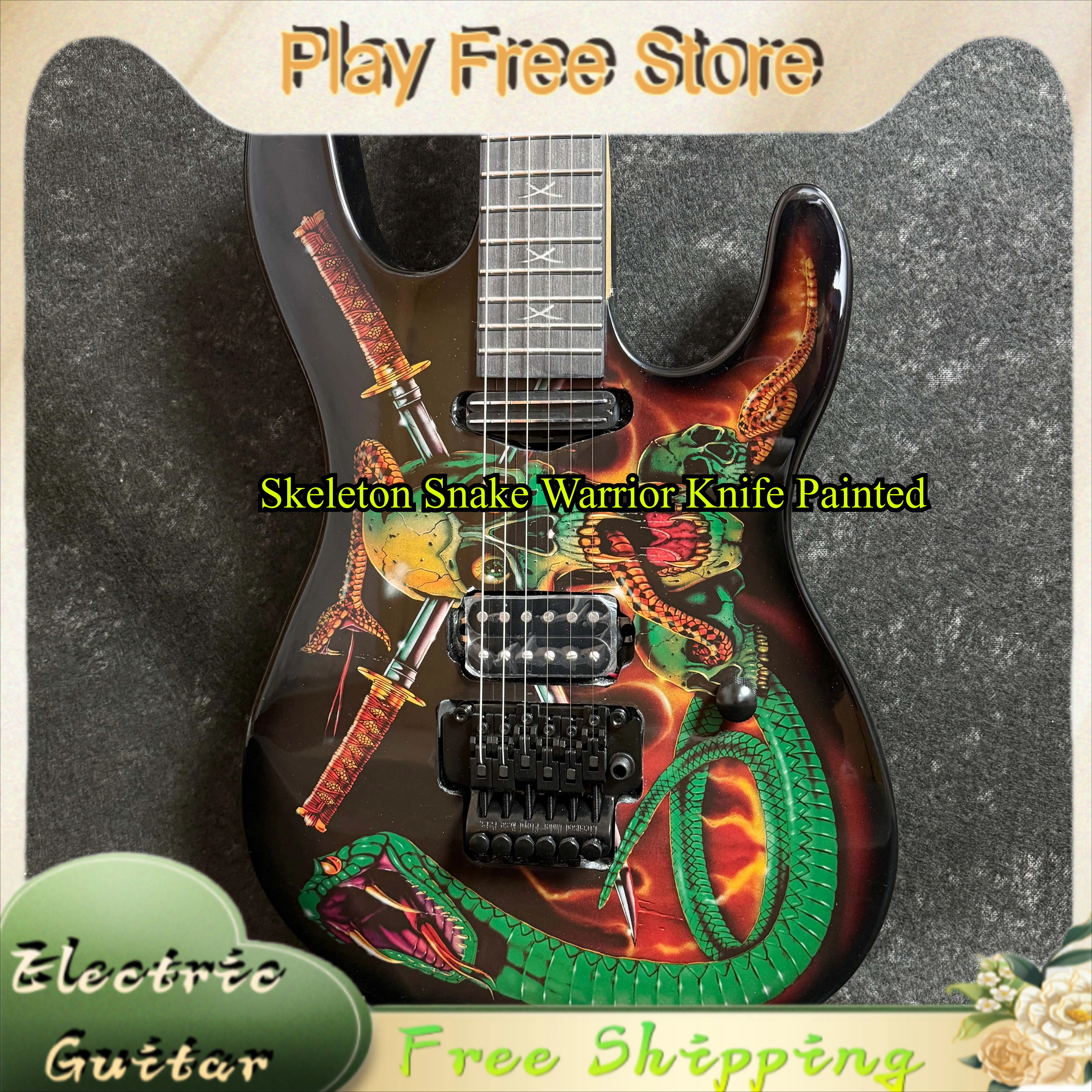 

ST Electric Guitar Skeleton Snake Warrior Knife Painted SH Double Shake Unprotected Plate Limited Edition High Recognition