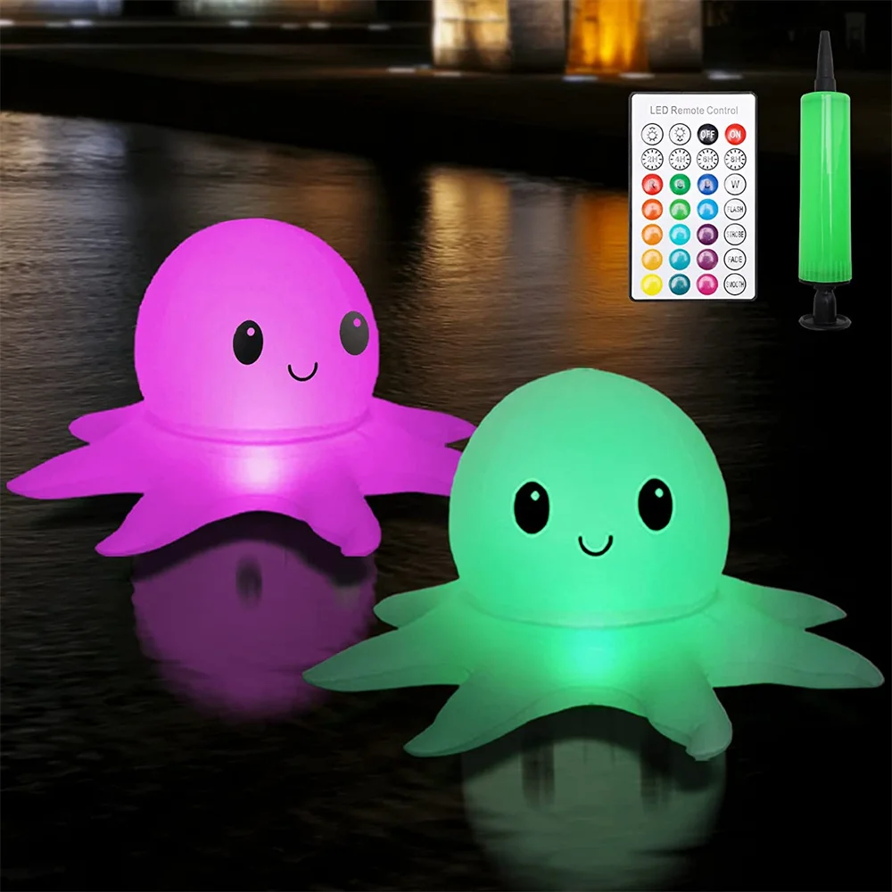 Solar Powered Octopus Pool Light Remote Timing RGB Inflatable Glowing Floating Light for Pool Beach Pond Garden Party Decoration