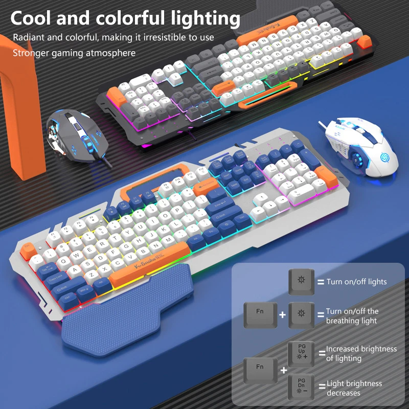 Gaming 108 Keys Wired Keyboard And Mouse Suit RGB Atmosphere Lamp Desktop Computer Laptop PC E-Sports Gamer Mechanical Feel