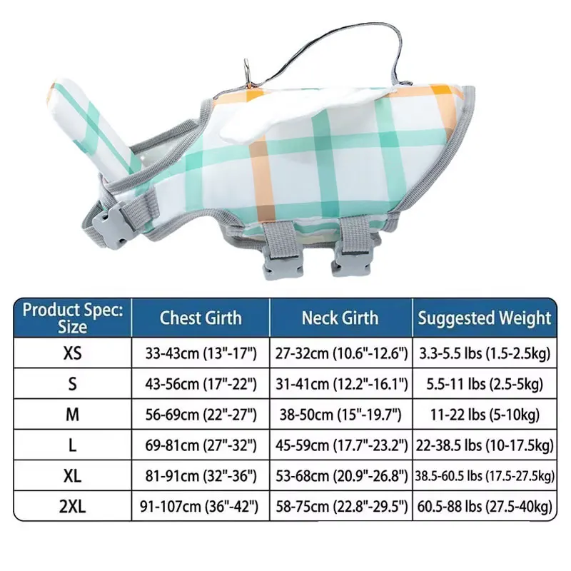 Plaid Dog Life Jacket High Buoyancy Puppy Flotation Vest with Rescue Handle Adjustable Pet Safety Lifevest for Water Activities view 6