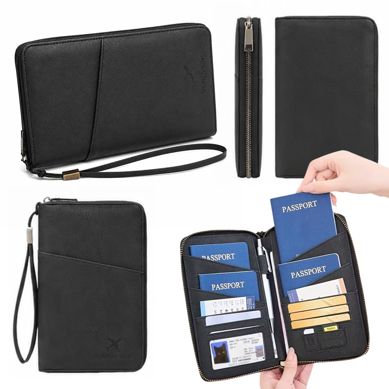 

1PC Black Passport Wallet Large Capacity Multi-Compartment Card Holder Travel Wallet Credit Cards Case Durable Organizer Bag ZYF