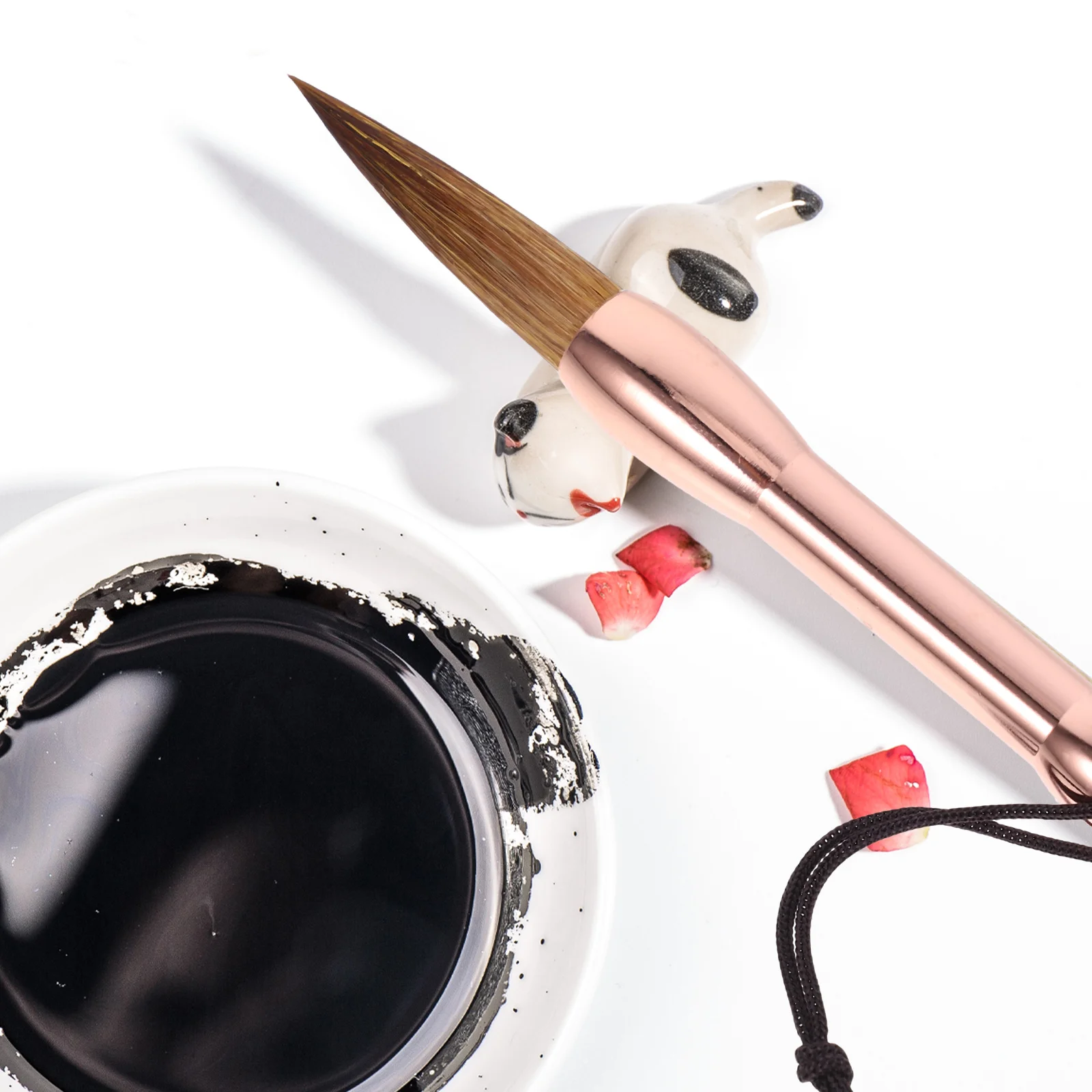 Mini Pocket Chinese Calligraphy Brush Copper Rod Soft Tip Calligraphy Pen Ink Brush for Smooth Writing Painting Drawing